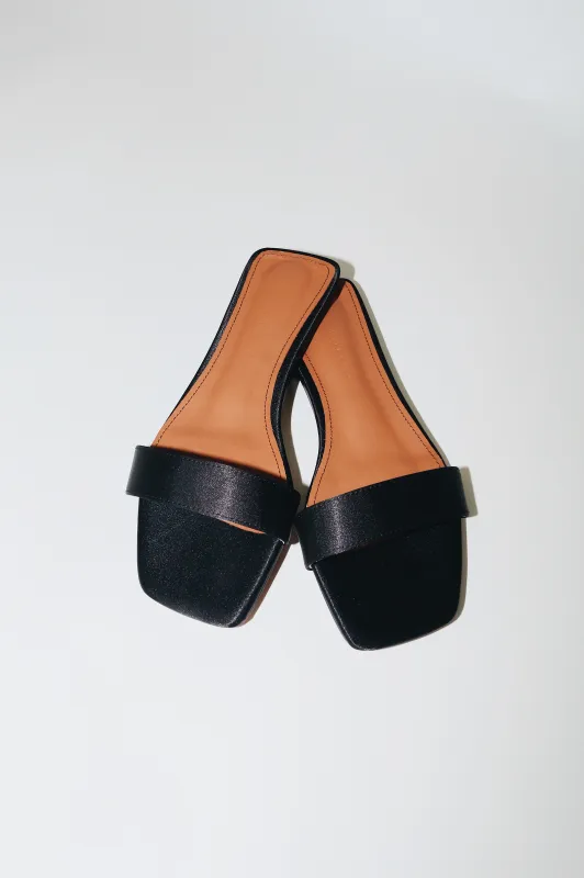 Elle Black Satin Flat Slide made by Cult of Coquette