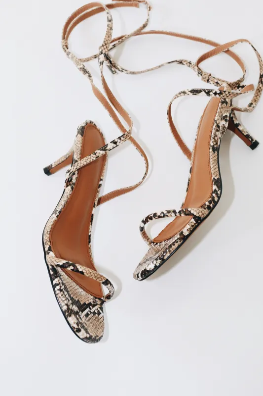 Tonia Tan Snake Kitten Heel Sandal 60 mm made by Cult of Coquette