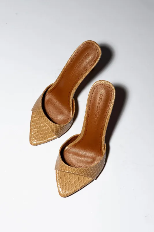 Gia Nude Reptile Vegan Mules 80 mm sold by Cult of Coquette