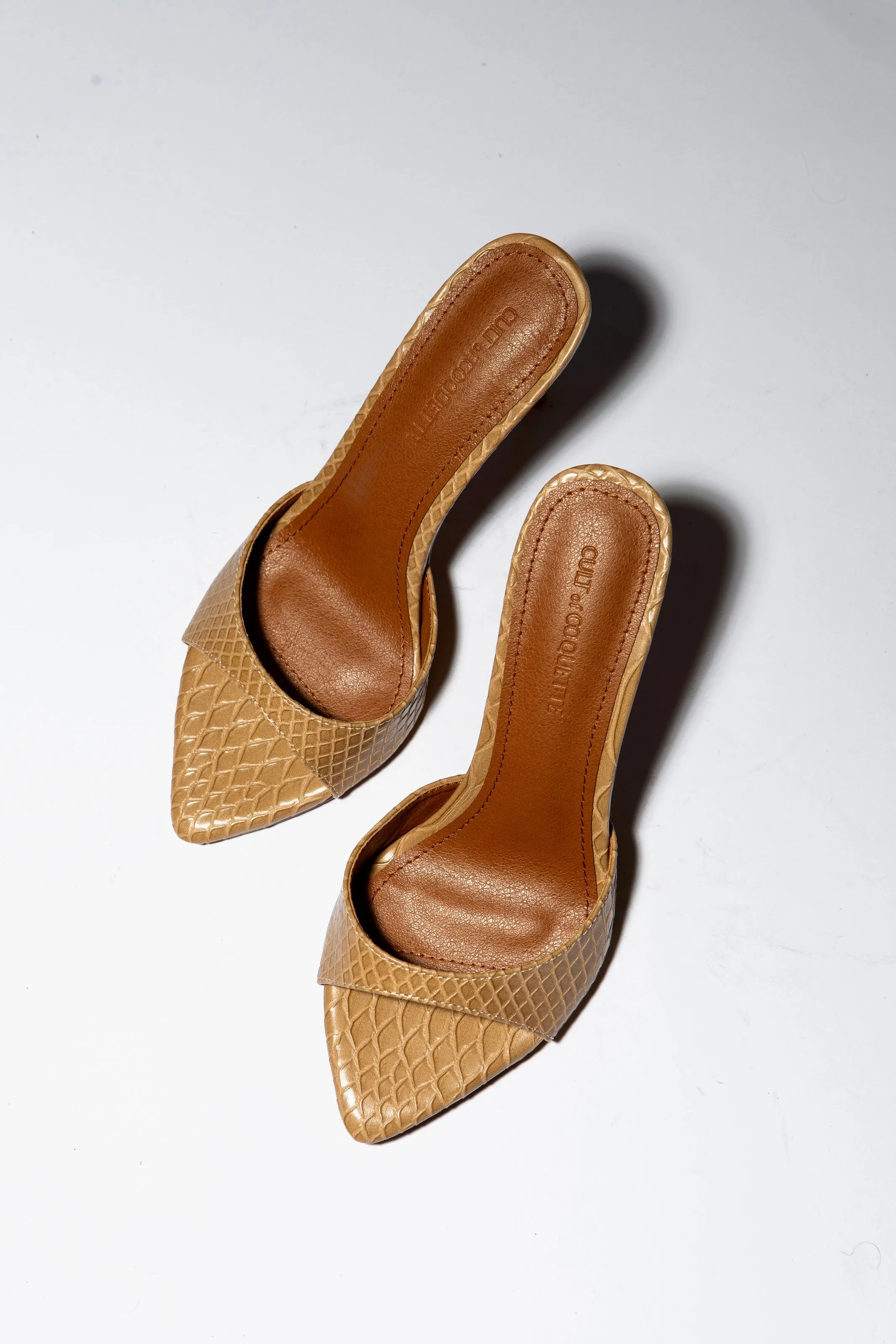 Gia Nude Reptile Vegan Mules 80 mm sold by Cult of Coquette
