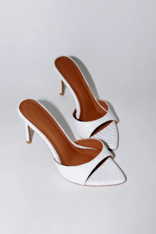 Gia White Reptile Vegan Mules 80 mm made by Cult of Coquette