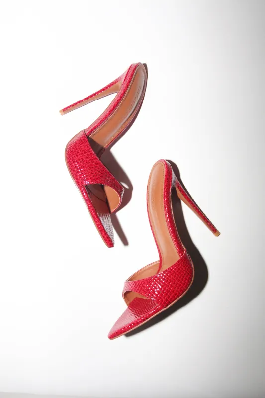 Gia Red Reptile Vegan Mules 120 mm made by Cult of Coquette