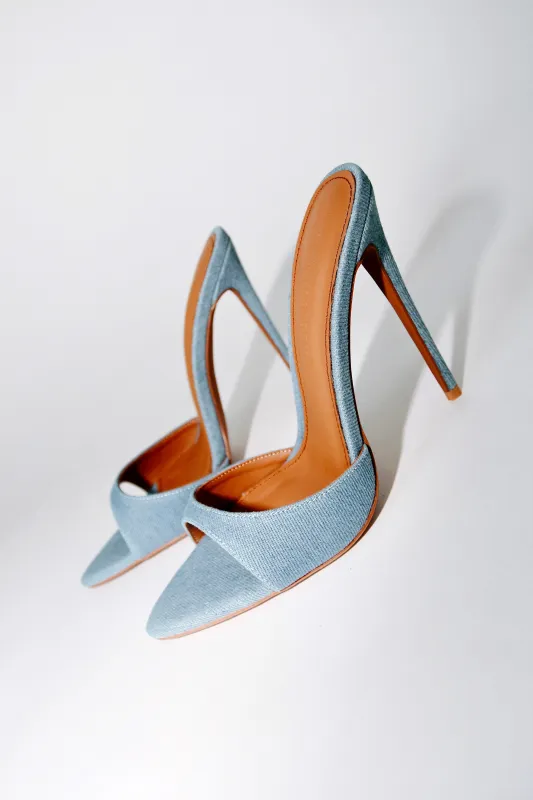 Gia Denim Vegan Mules 120 mm sold by Cult of Coquette