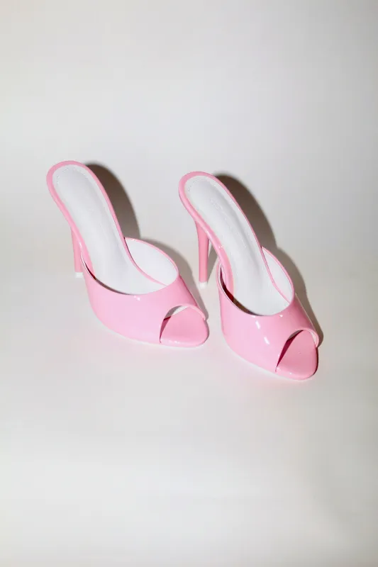 Ford Pink Patent Vegan Leather Open Toe Mules made by Cult of Coquette