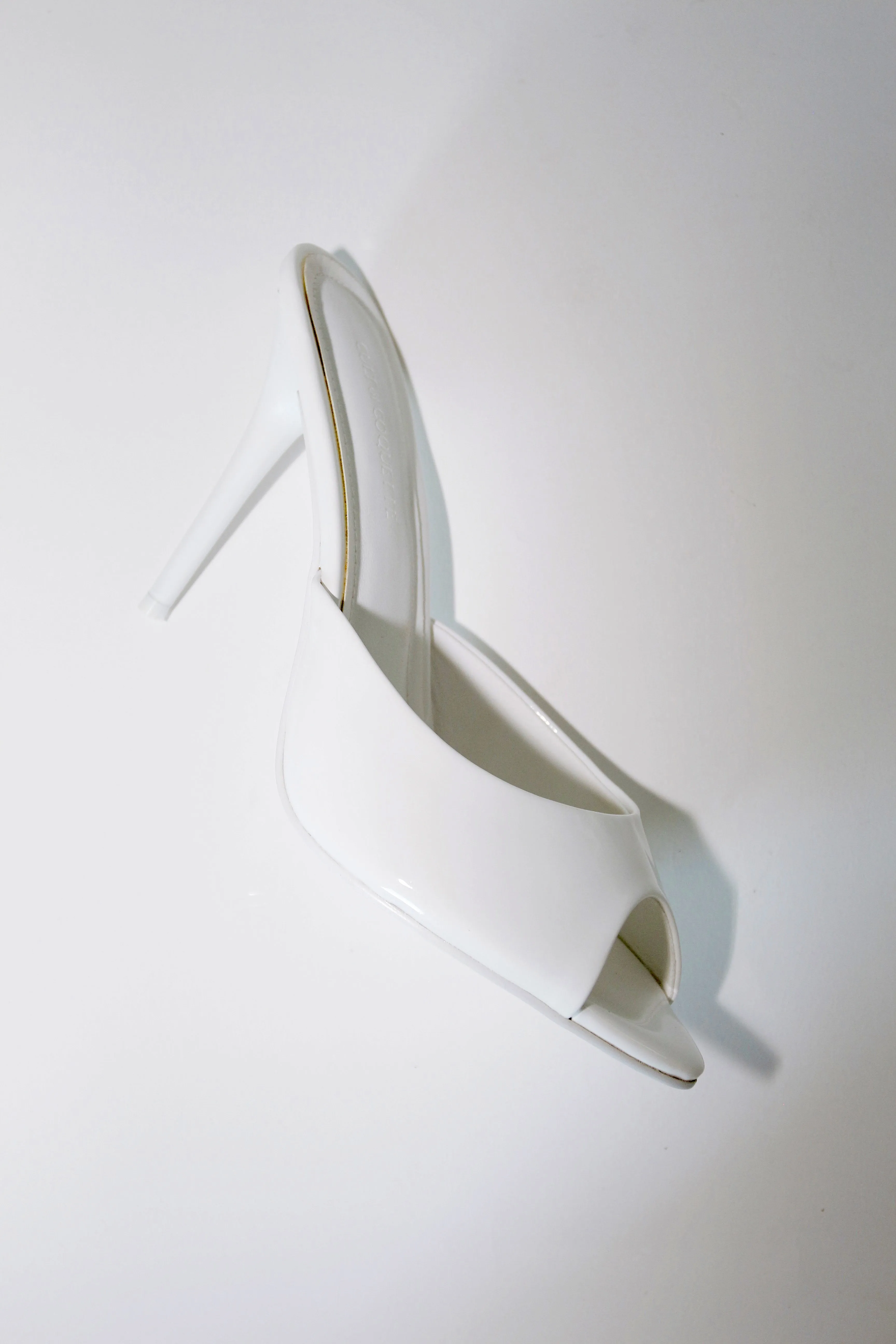 Ford White Patent Vegan Leather Open Toe Mules sold by Cult of Coquette