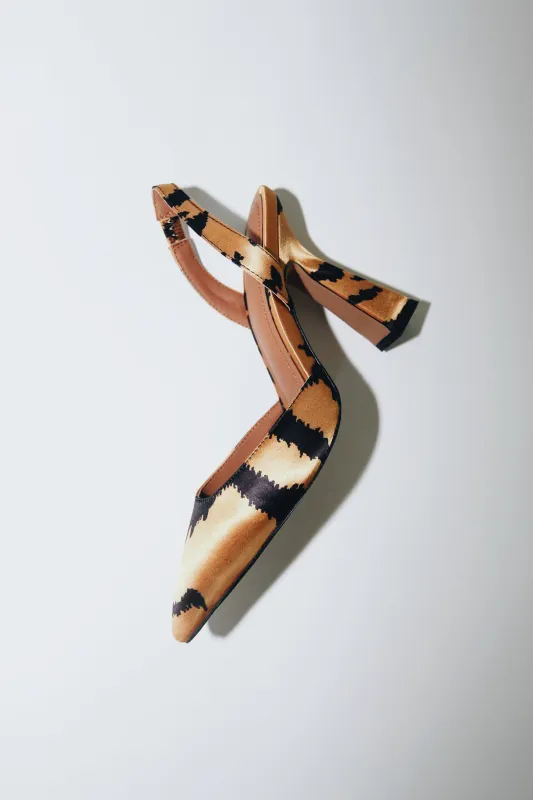 Farah Vegan Satin Tiger Print Slingbacks made by Cult of Coquette