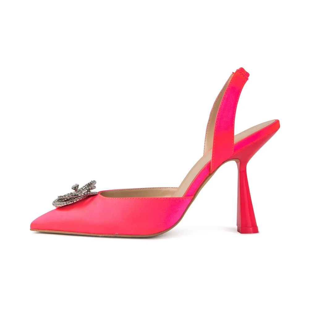 Eartha Hot Pink Satin Sling Backs sold by Cult of Coquette