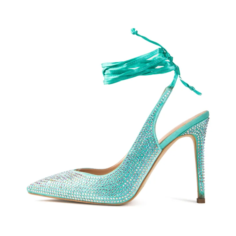 Diane Blue Vegan Satin Sling Back Pumps made by Cult of Coquette