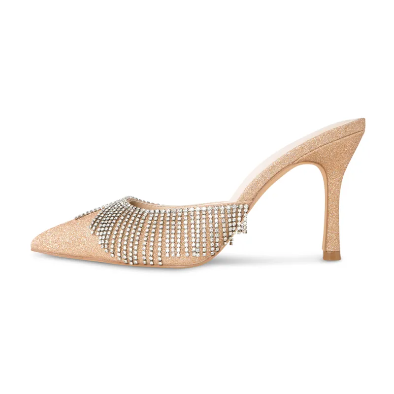 Catherine Vegan Champagne Gold Mules made by Cult of Coquette