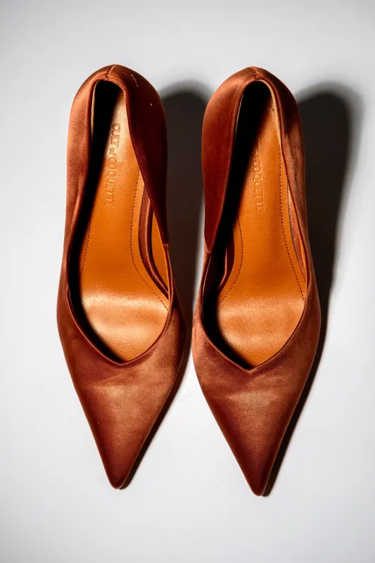 Chloe Brown Satin Pumps 110 mm made by Cult of Coquette