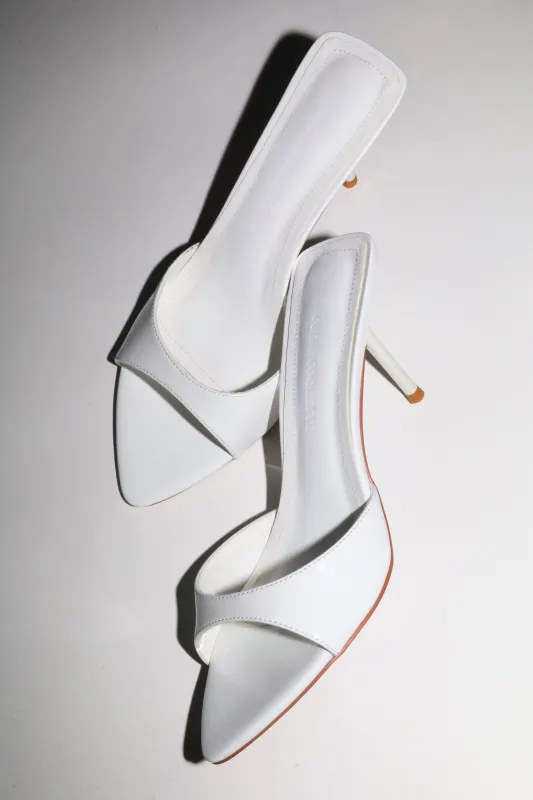 Zena White Patent Vegan Mules 80 mm made by Cult of Coquette