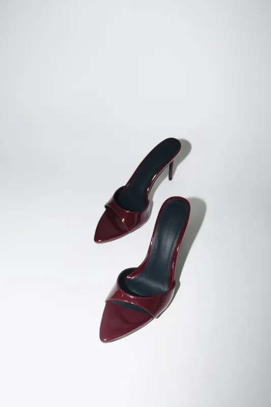 Gia Wine Patent Leather Vegan Mules 80 mm (Elongated Toe) made by Cult of Coquette