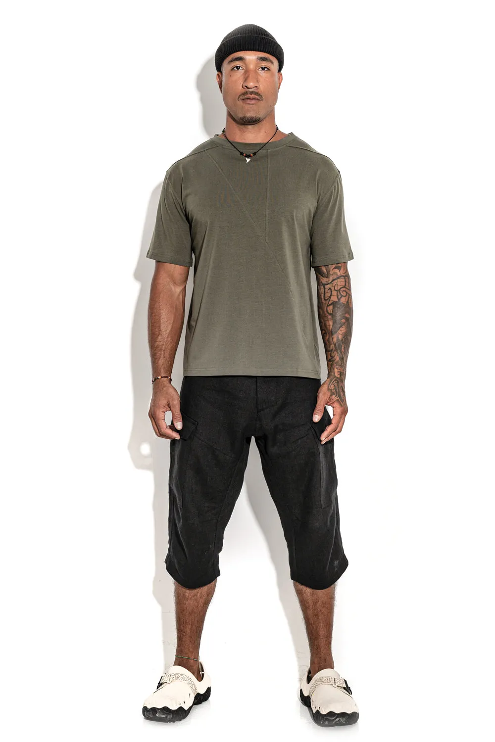 Khaki Front line cotton T-shirt sold by MDNT:45