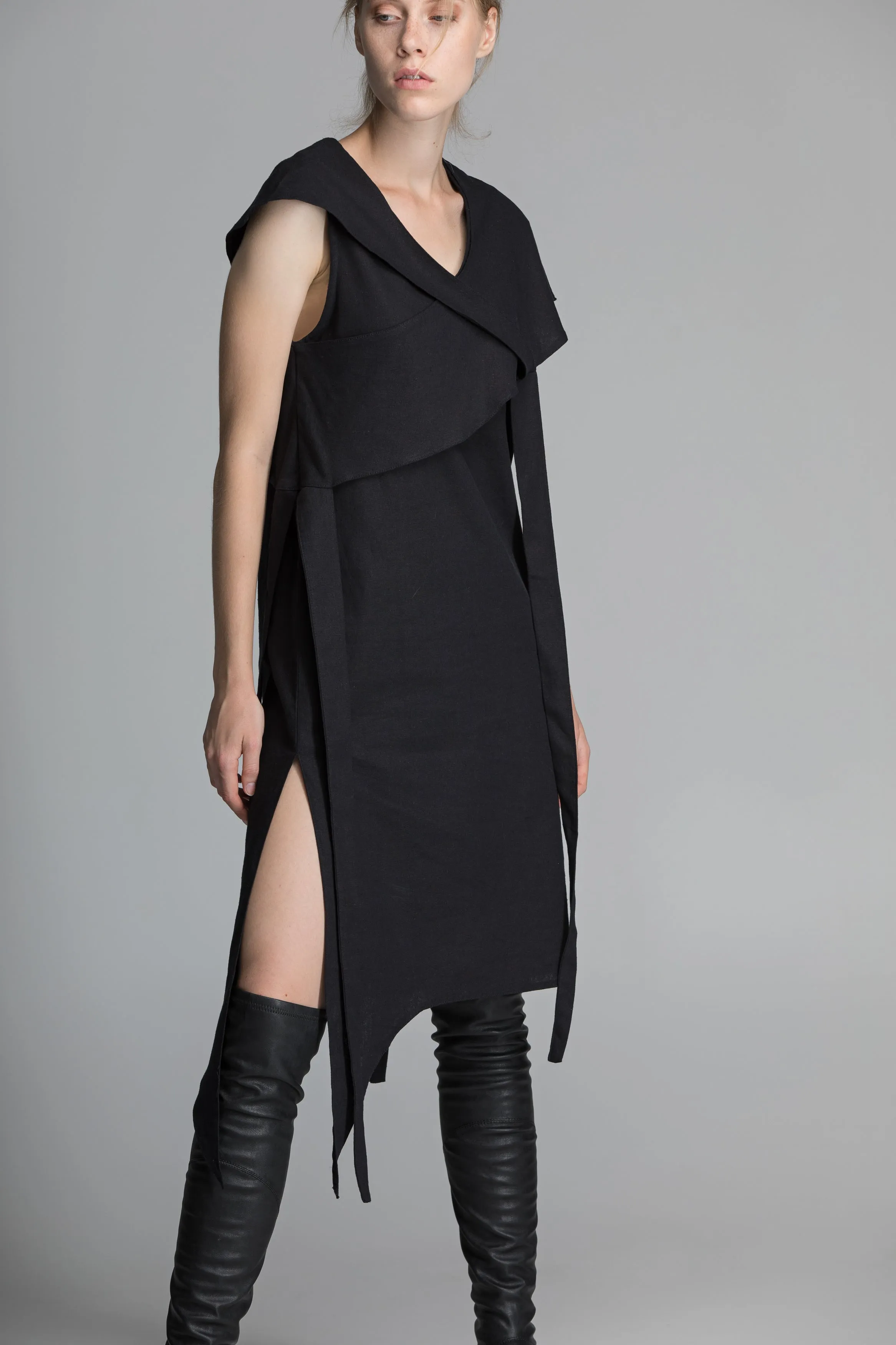 Linen Black Asymmetric Dress sold by MDNT:45 product image thumbnail 5