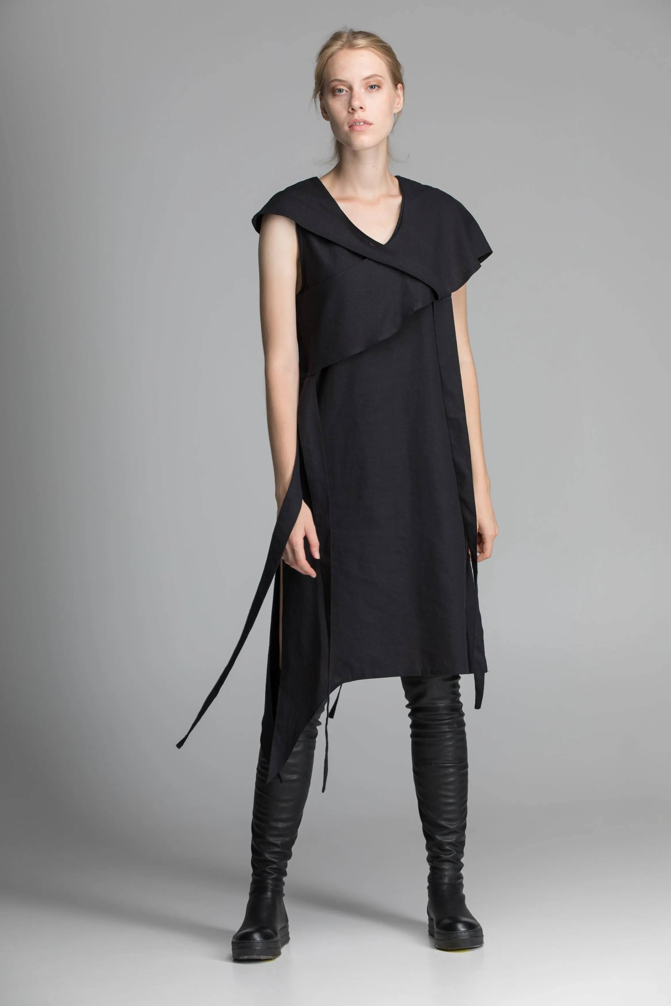 Linen Black Asymmetric Dress sold by MDNT:45