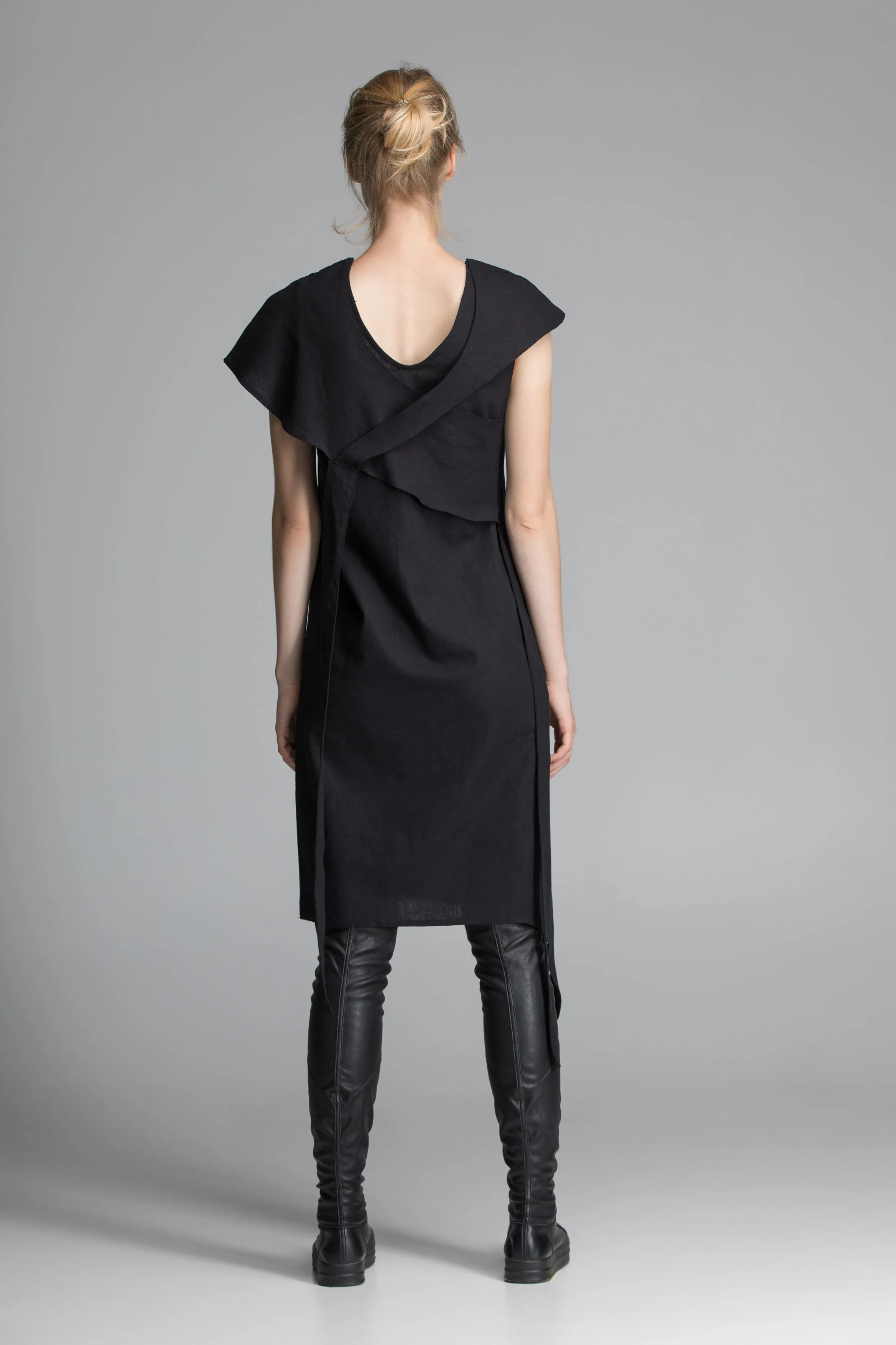 Linen Black Asymmetric Dress sold by MDNT:45 product image thumbnail 3