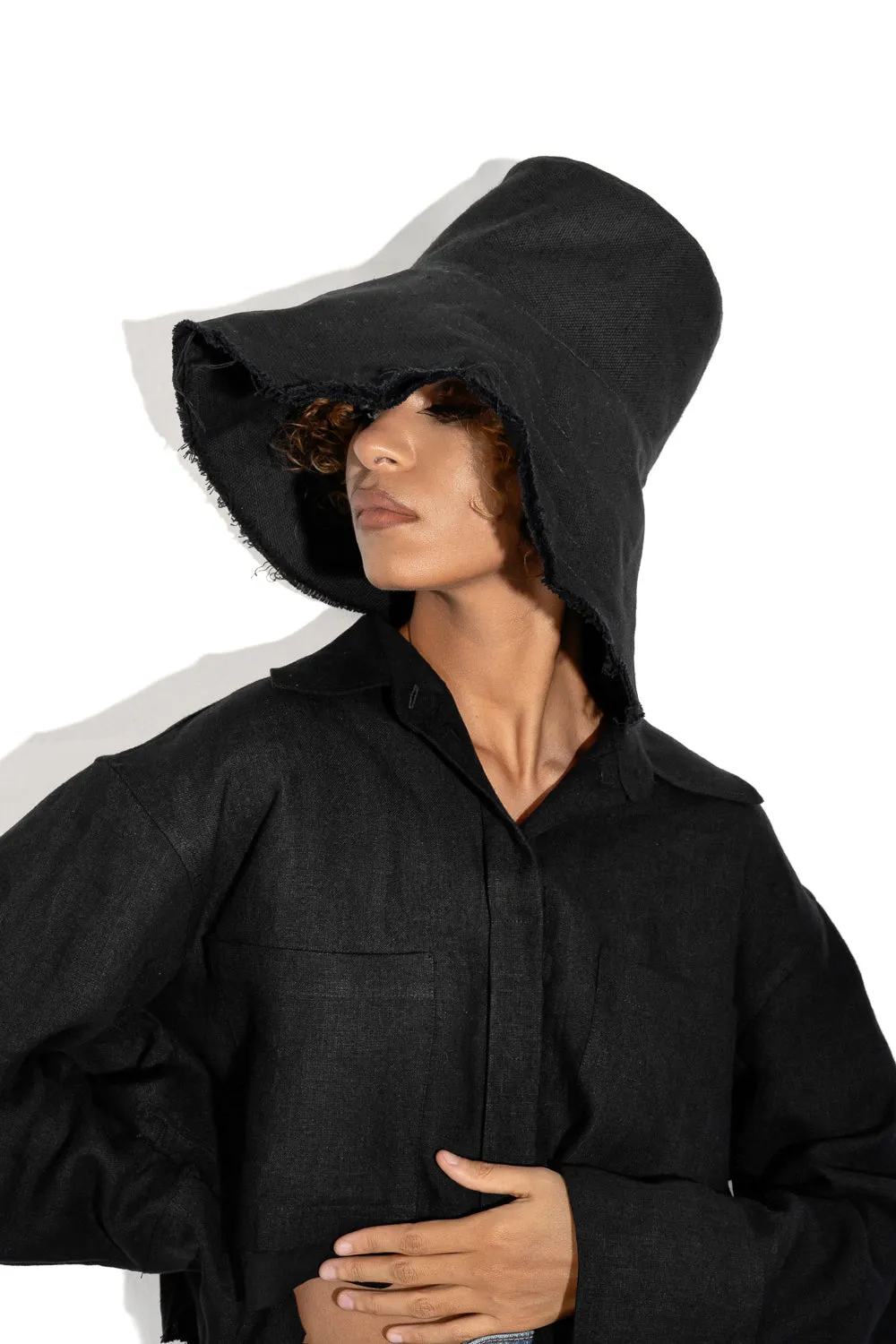 Foldable black linen hat sold by MDNT:45 product image thumbnail 2