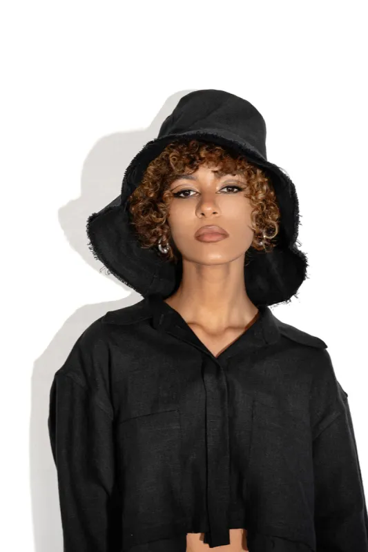 Foldable black linen hat sold by MDNT:45