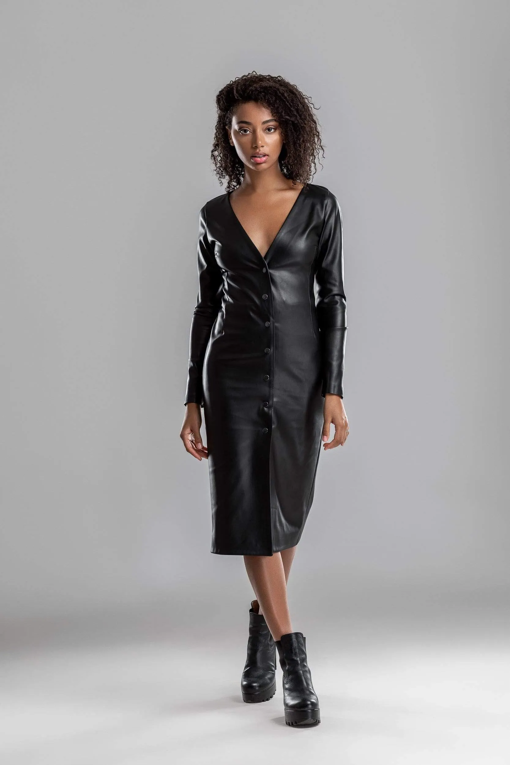 Black leather midi dress sold by MDNT:45 product image thumbnail 3