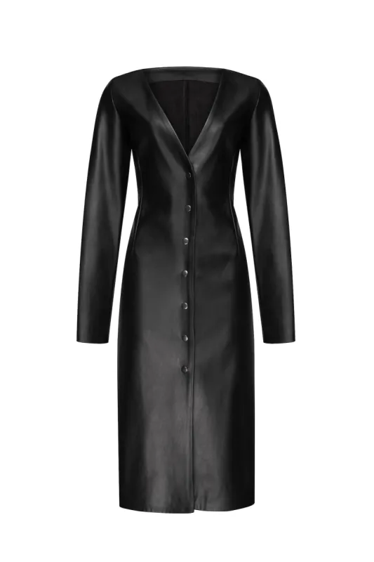 Black leather midi dress made by MDNT:45