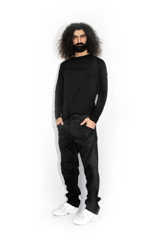 Black Stitch Accent Long Sleeve T-shirt sold by MDNT:45