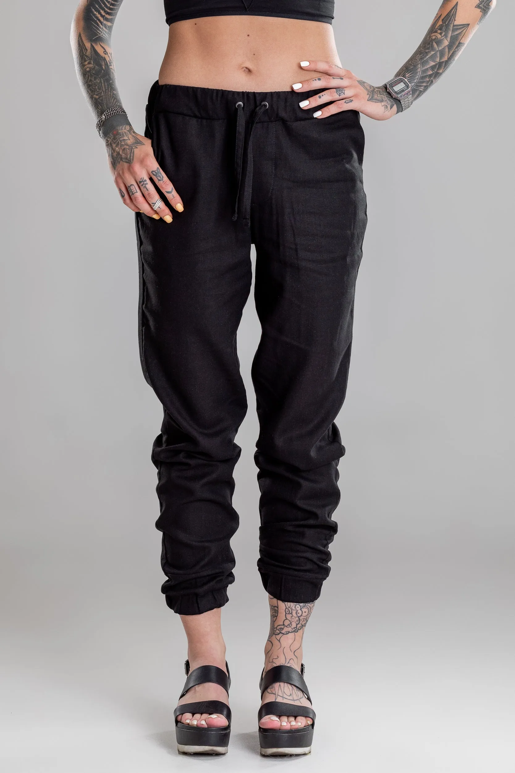 Linen harem yoga pants sold by MDNT:45