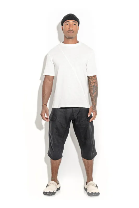 Natural White T-shirt with a geometric seam sold by MDNT:45