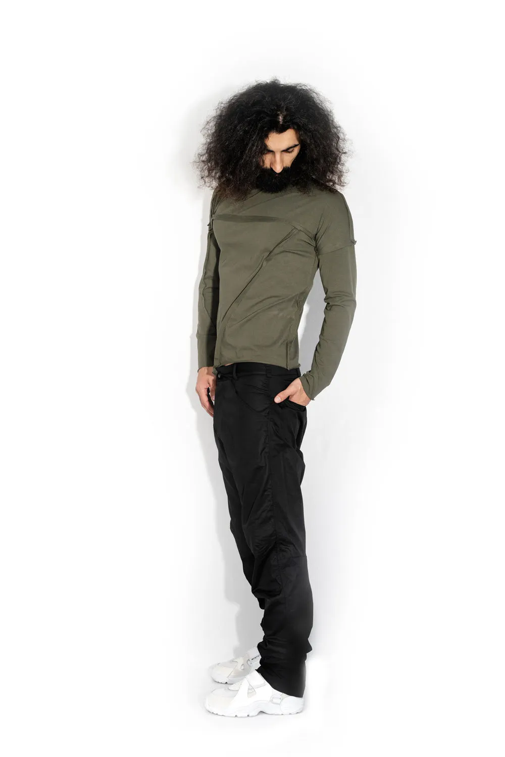 Khaki Stitch Accent Long Sleeve T-shirt sold by MDNT:45 product image thumbnail 3