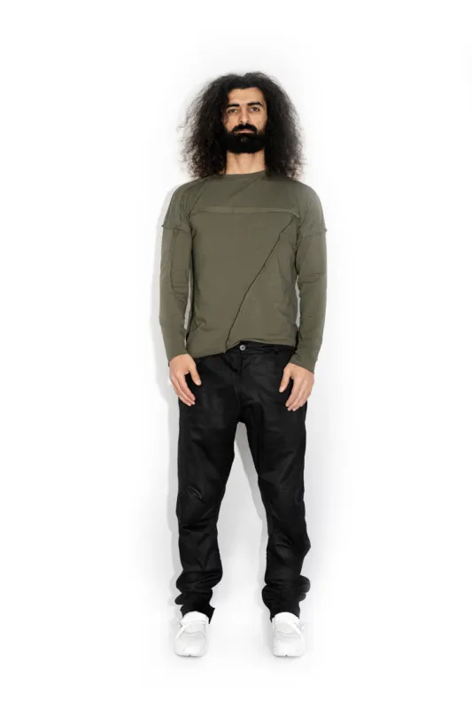 Khaki Stitch Accent Long Sleeve T-shirt made by MDNT:45