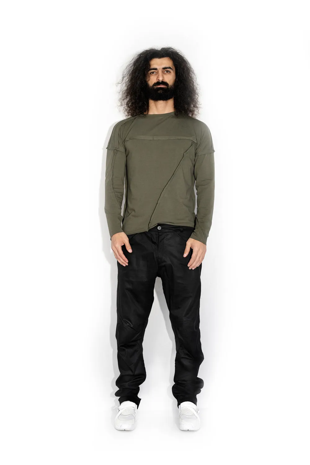 Khaki Stitch Accent Long Sleeve T-shirt sold by MDNT:45