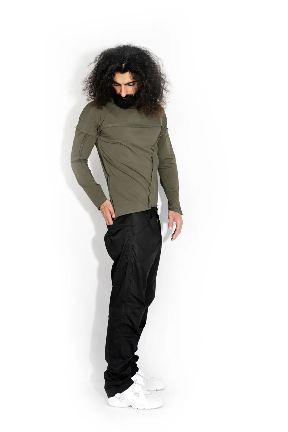 Khaki Stitch Accent Long Sleeve T-shirt sold by MDNT:45 product image thumbnail 2