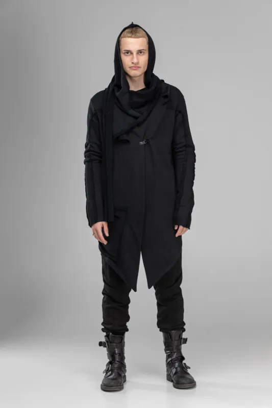 Asymmetric hooded kimono cardigan sold by MDNT:45