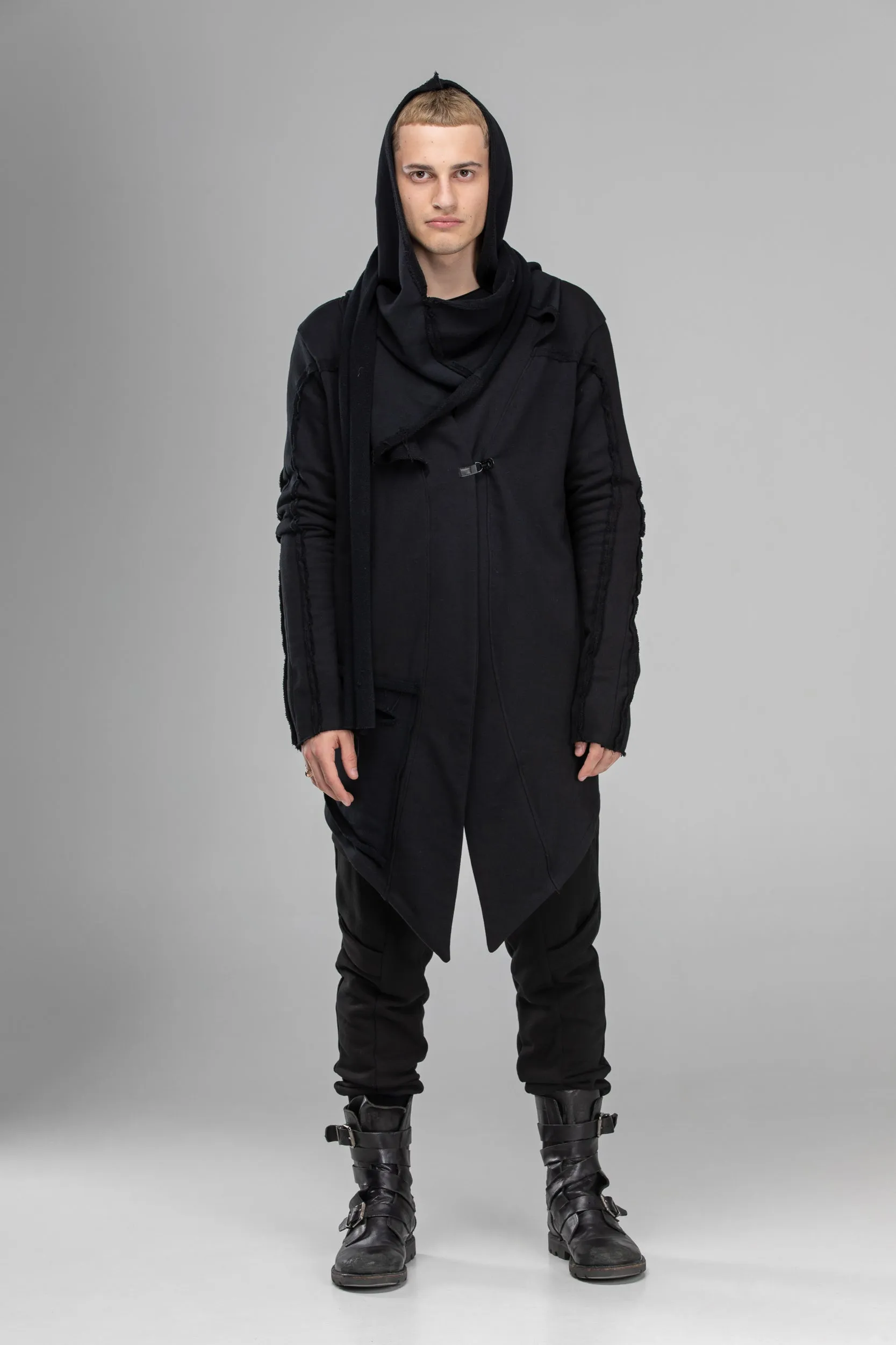 Asymmetric hooded kimono cardigan sold by MDNT:45