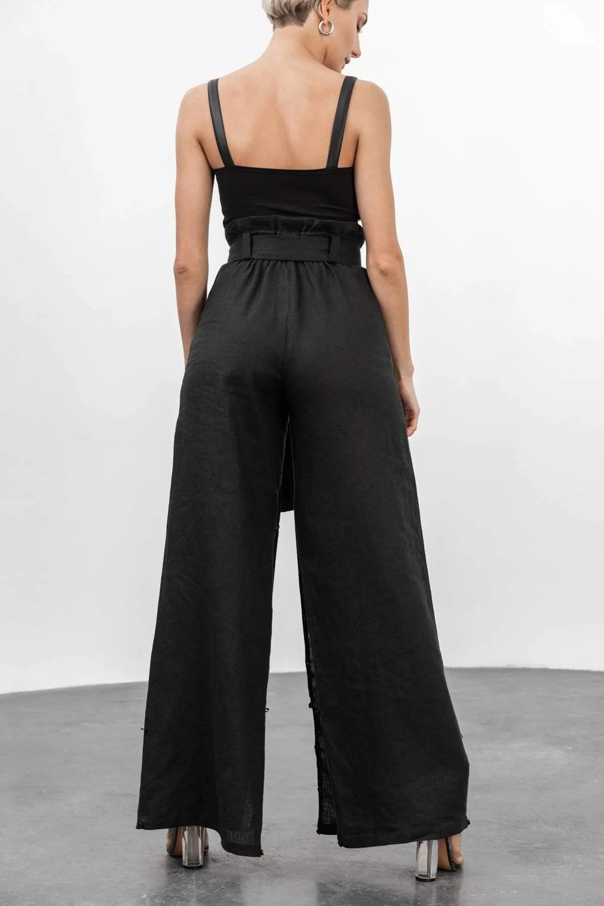 High-Waist Wide-Leg Black Trousers sold by MDNT:45 product image thumbnail 2