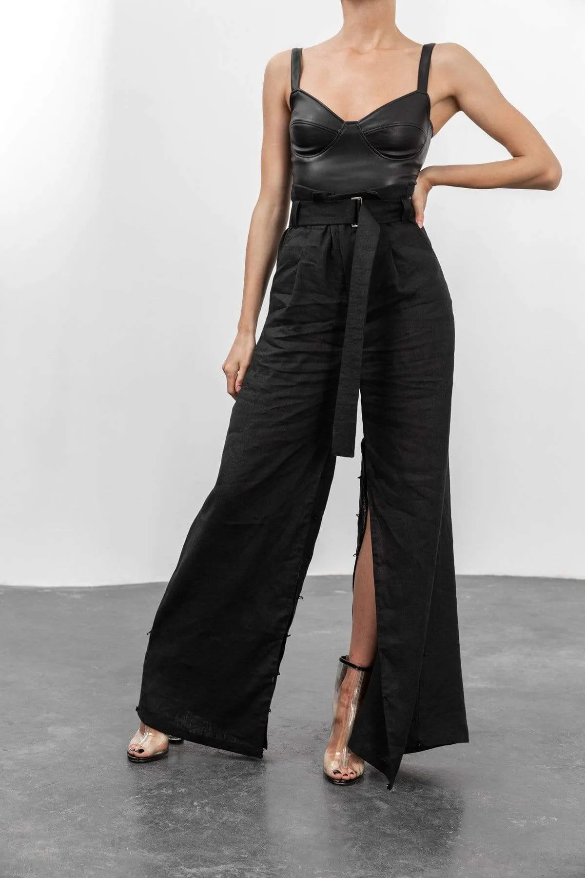 High-Waist Wide-Leg Black Trousers sold by MDNT:45 product image thumbnail 4