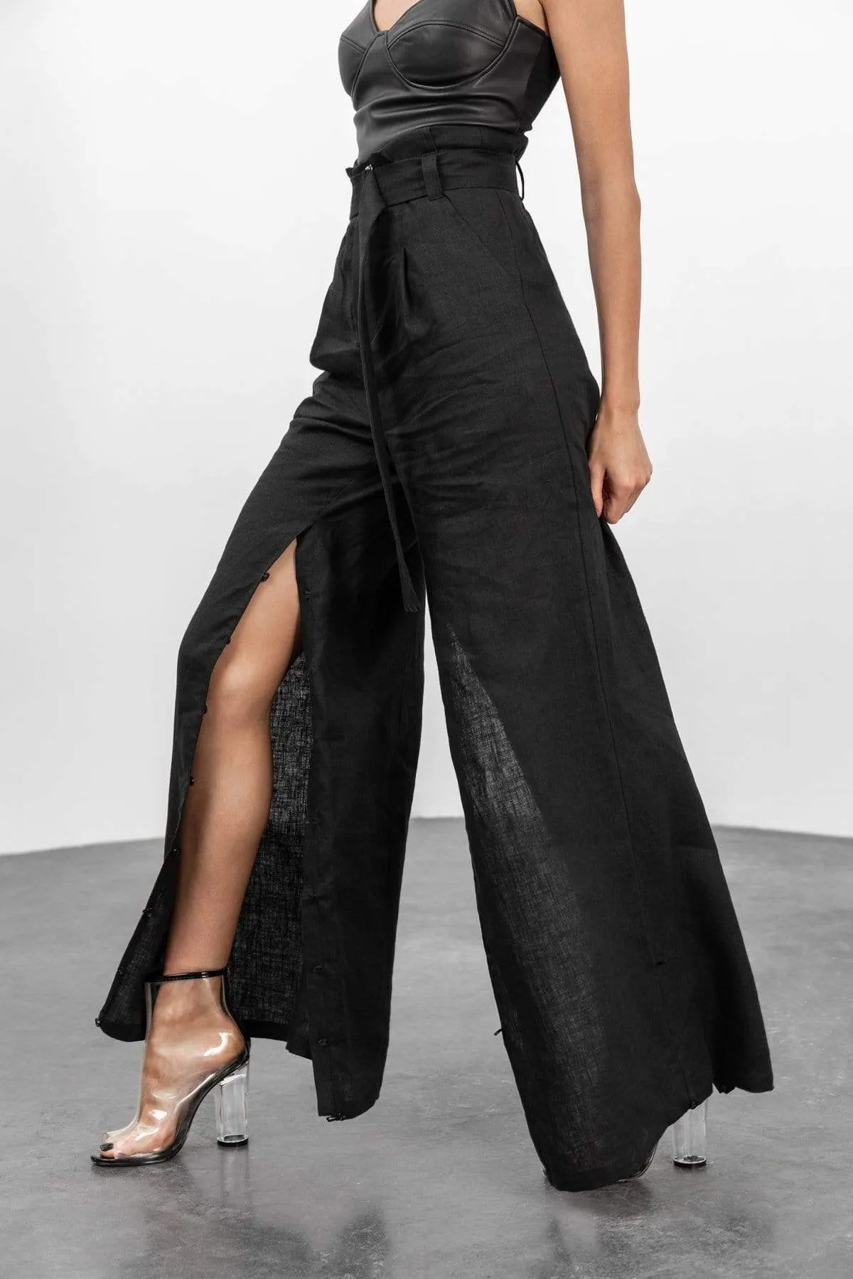 High-Waist Wide-Leg Black Trousers sold by MDNT:45 product image thumbnail 5