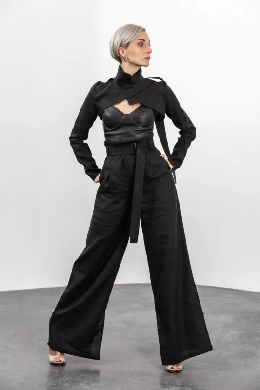 High-Waist Wide-Leg Black Trousers sold by MDNT:45