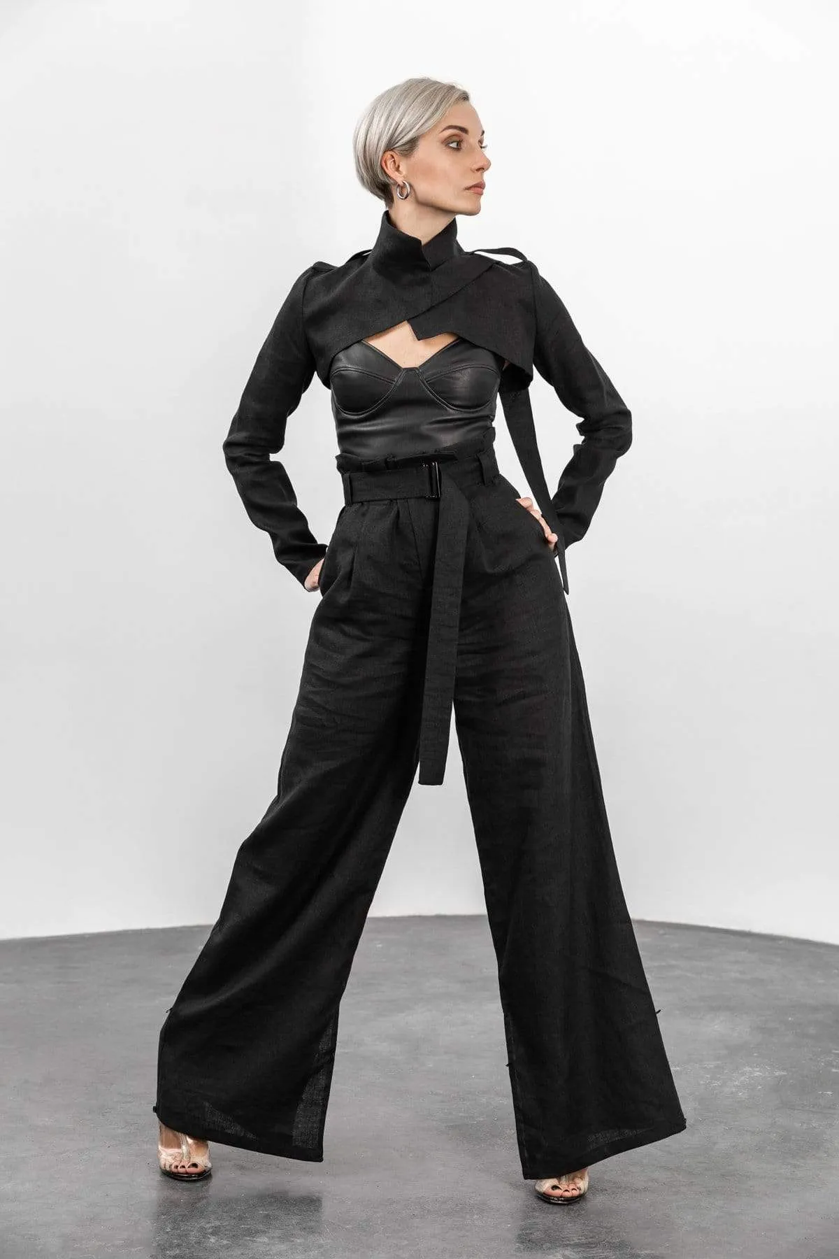 High-Waist Wide-Leg Black Trousers sold by MDNT:45