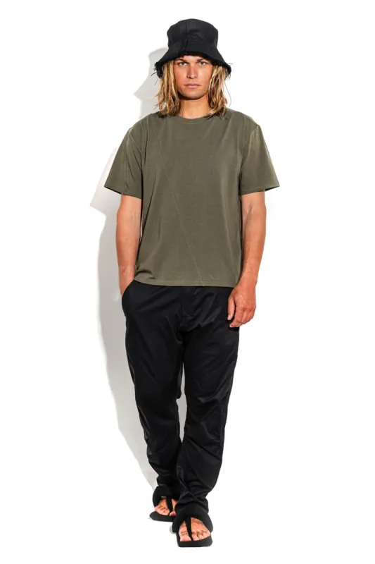 Khaki T-shirt with a geometric seam sold by MDNT:45