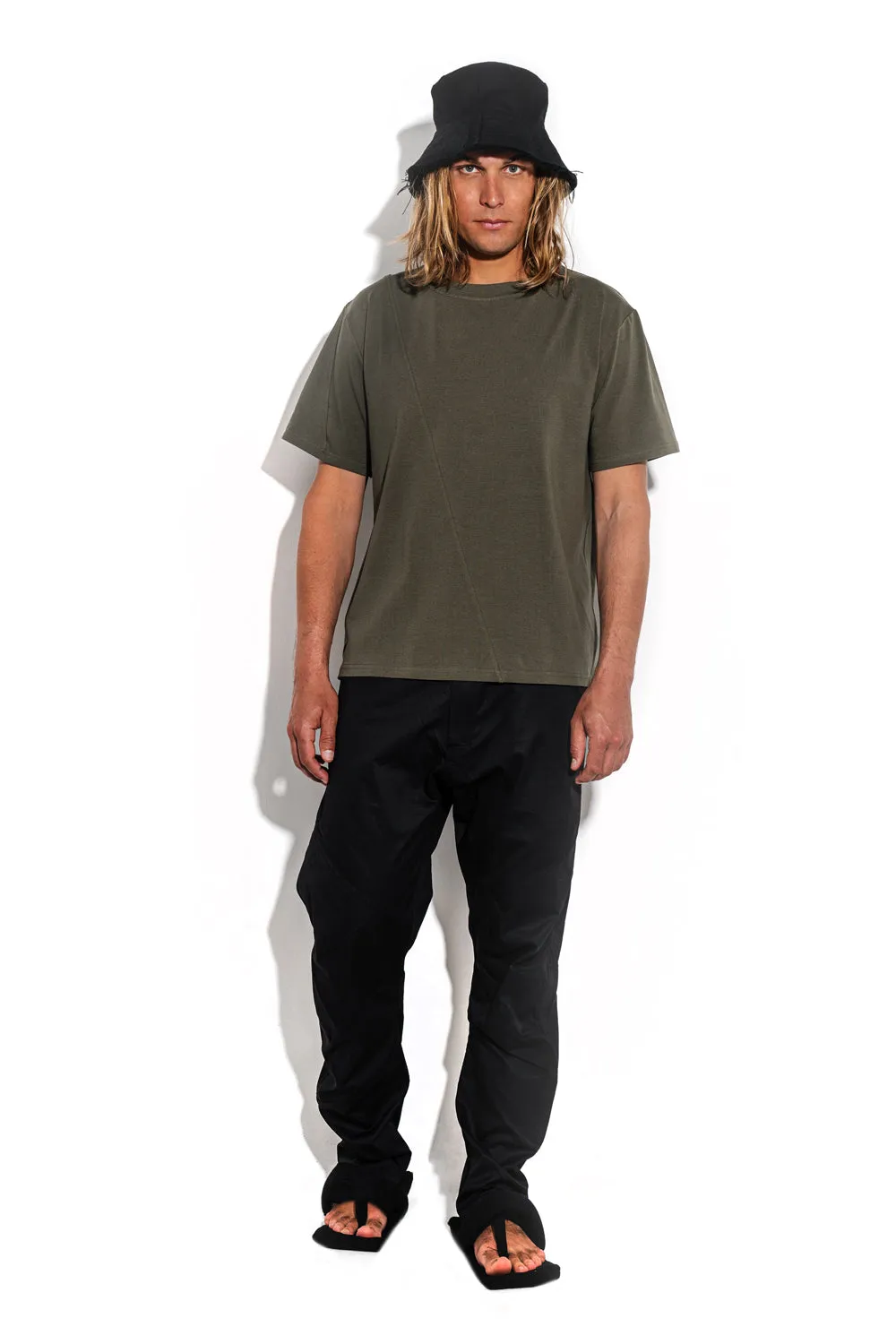 Khaki T-shirt with a geometric seam sold by MDNT:45 product image thumbnail 4