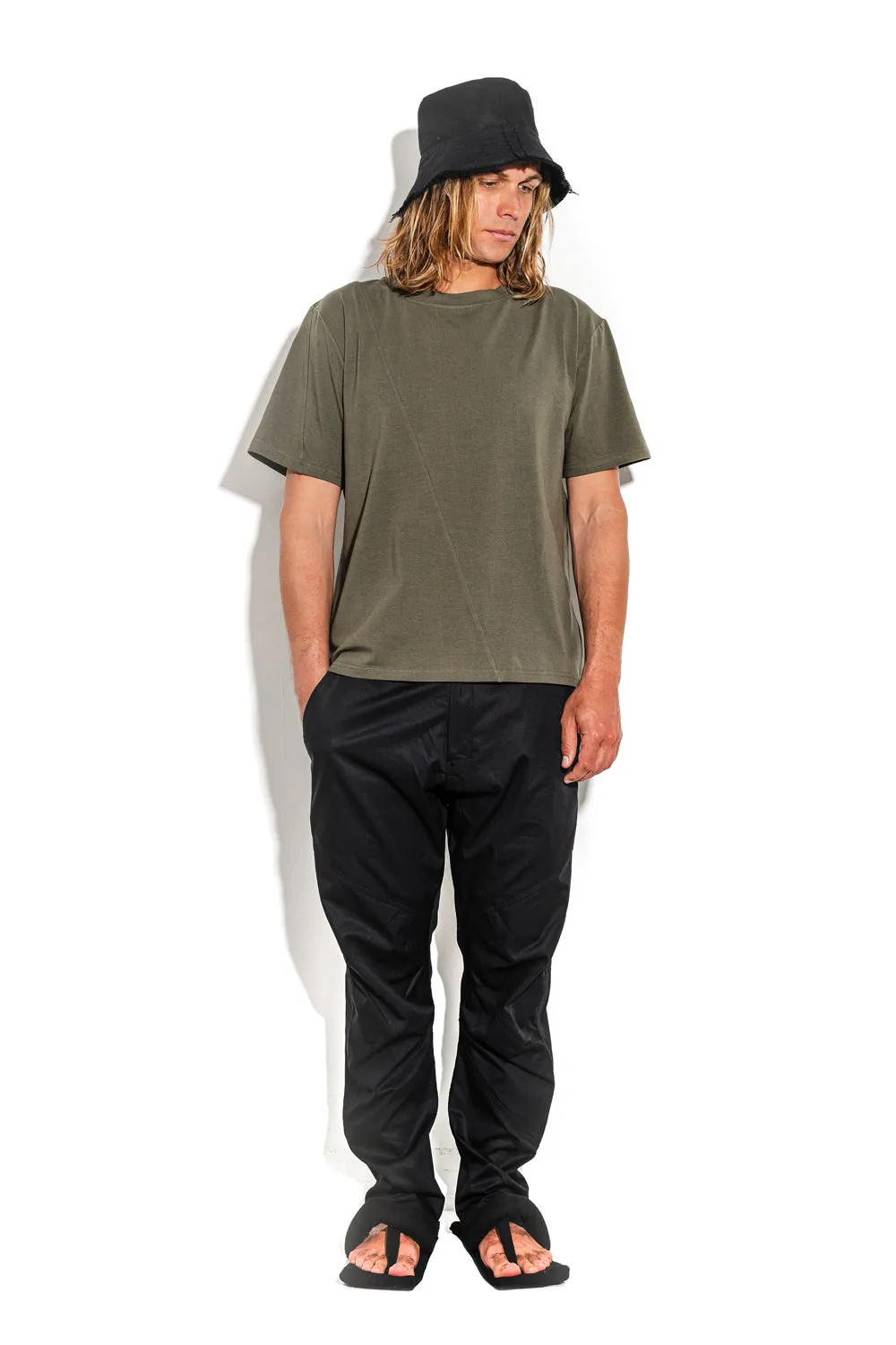 Khaki T-shirt with a geometric seam sold by MDNT:45 product image thumbnail 2