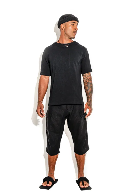 Black Front line cotton T-shirt sold by MDNT:45