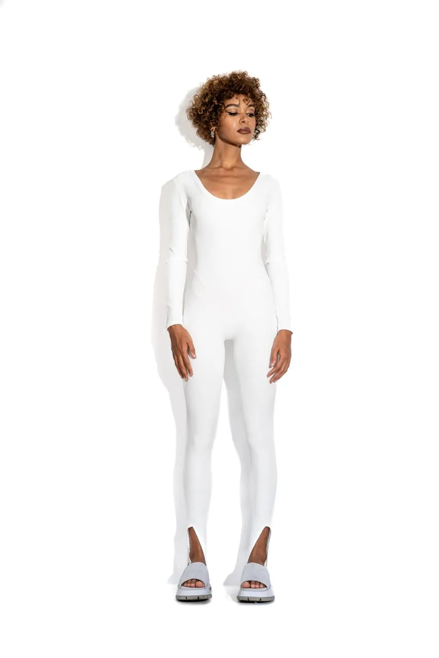 White long stirrup bodysuit sold by MDNT:45 product image thumbnail 2