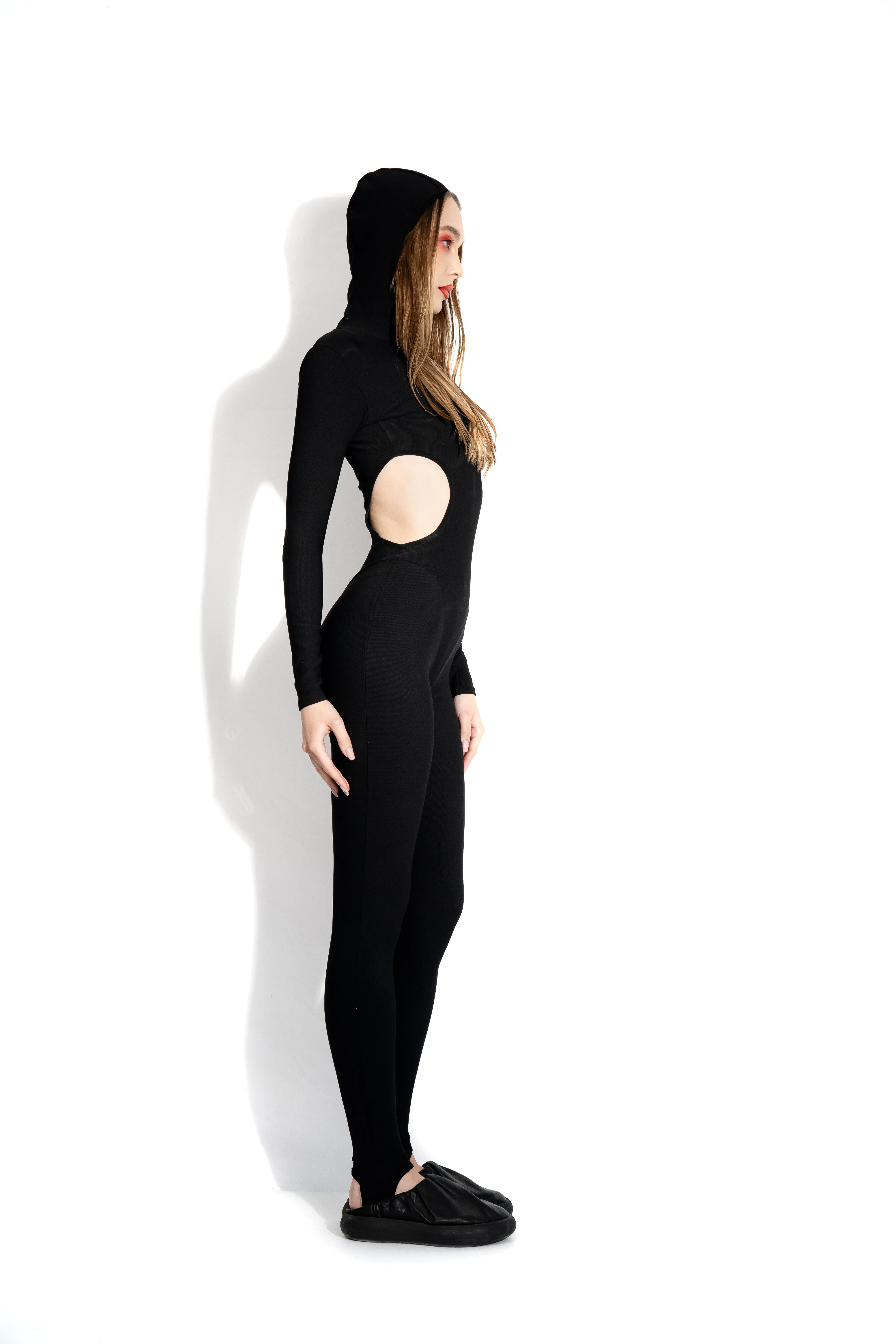 Black cutout hooded bodysuit sold by MDNT:45 product image thumbnail 4
