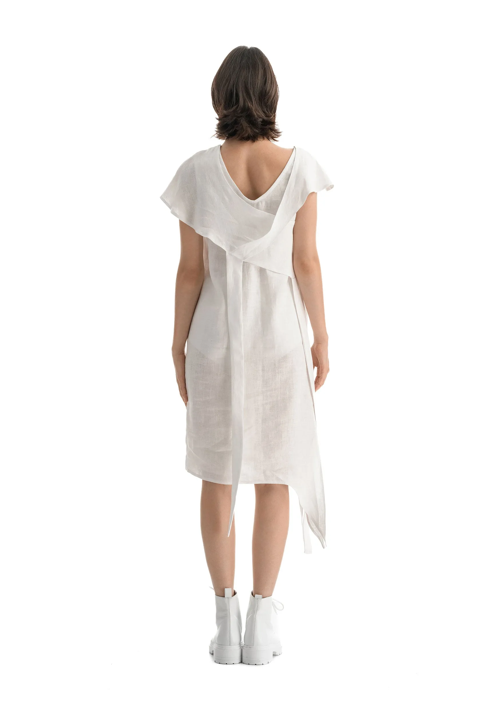 Linen White Asymmetric Dress sold by MDNT:45 product image thumbnail 3