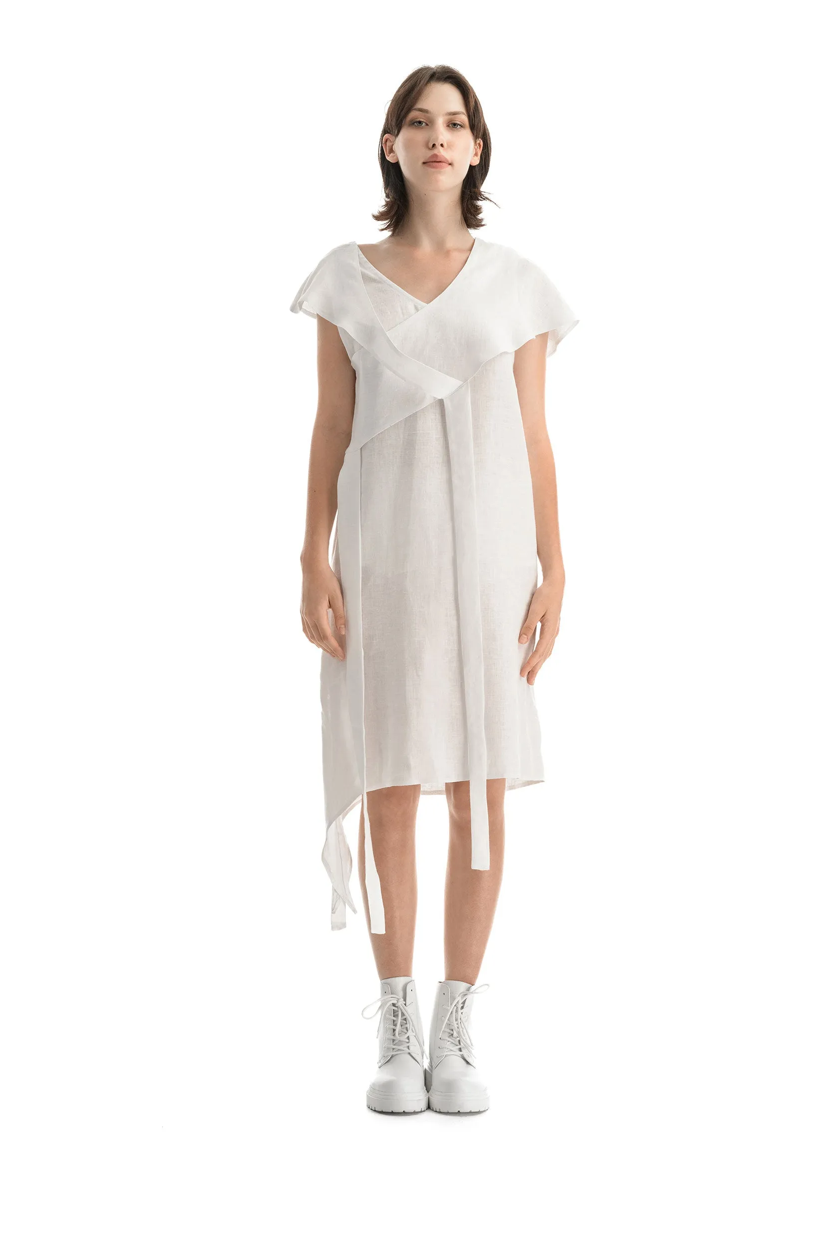 Linen White Asymmetric Dress sold by MDNT:45