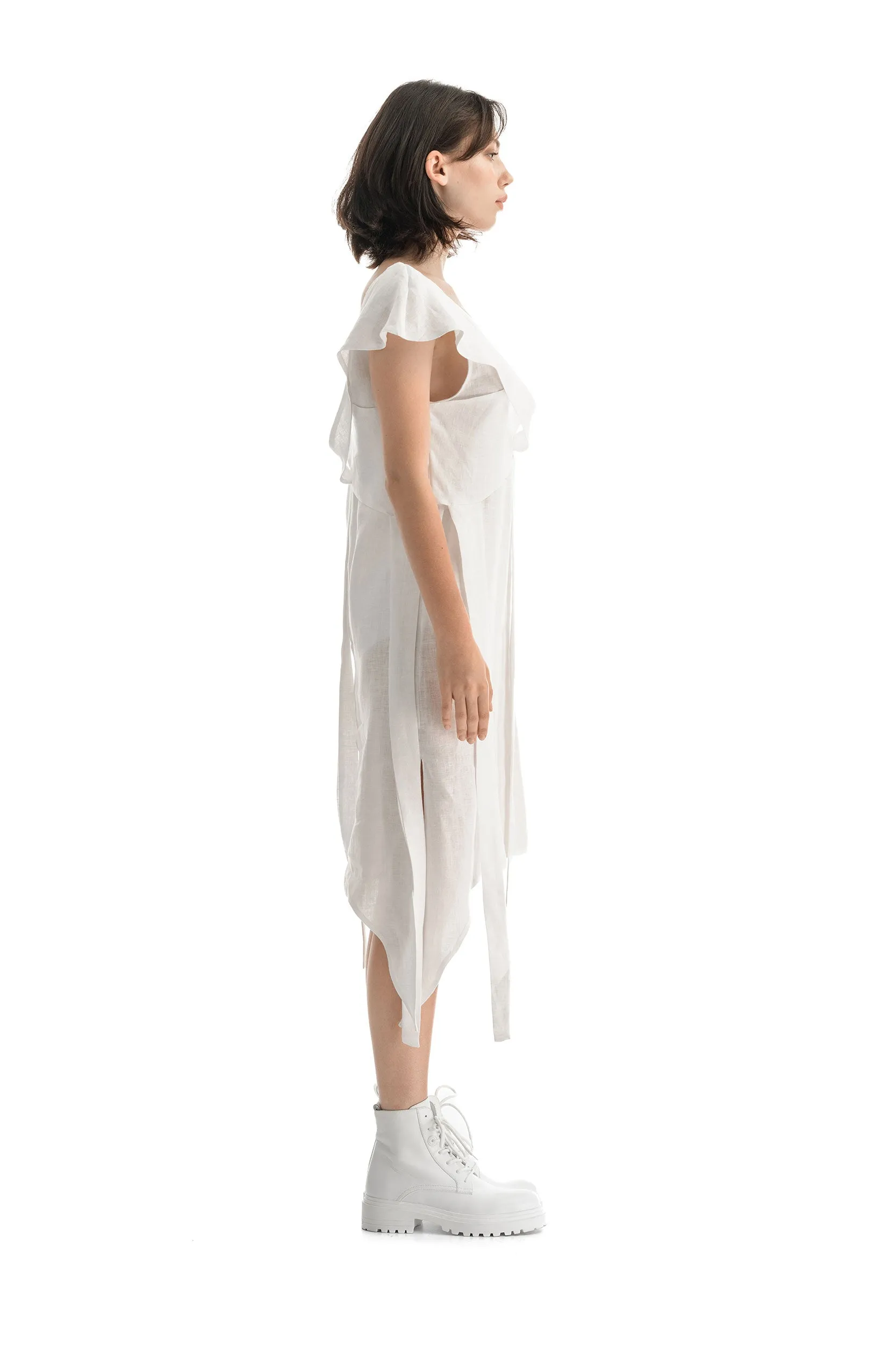Linen White Asymmetric Dress sold by MDNT:45 product image thumbnail 4