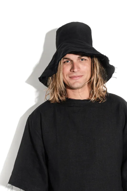 Foldable black linen hat sold by MDNT:45