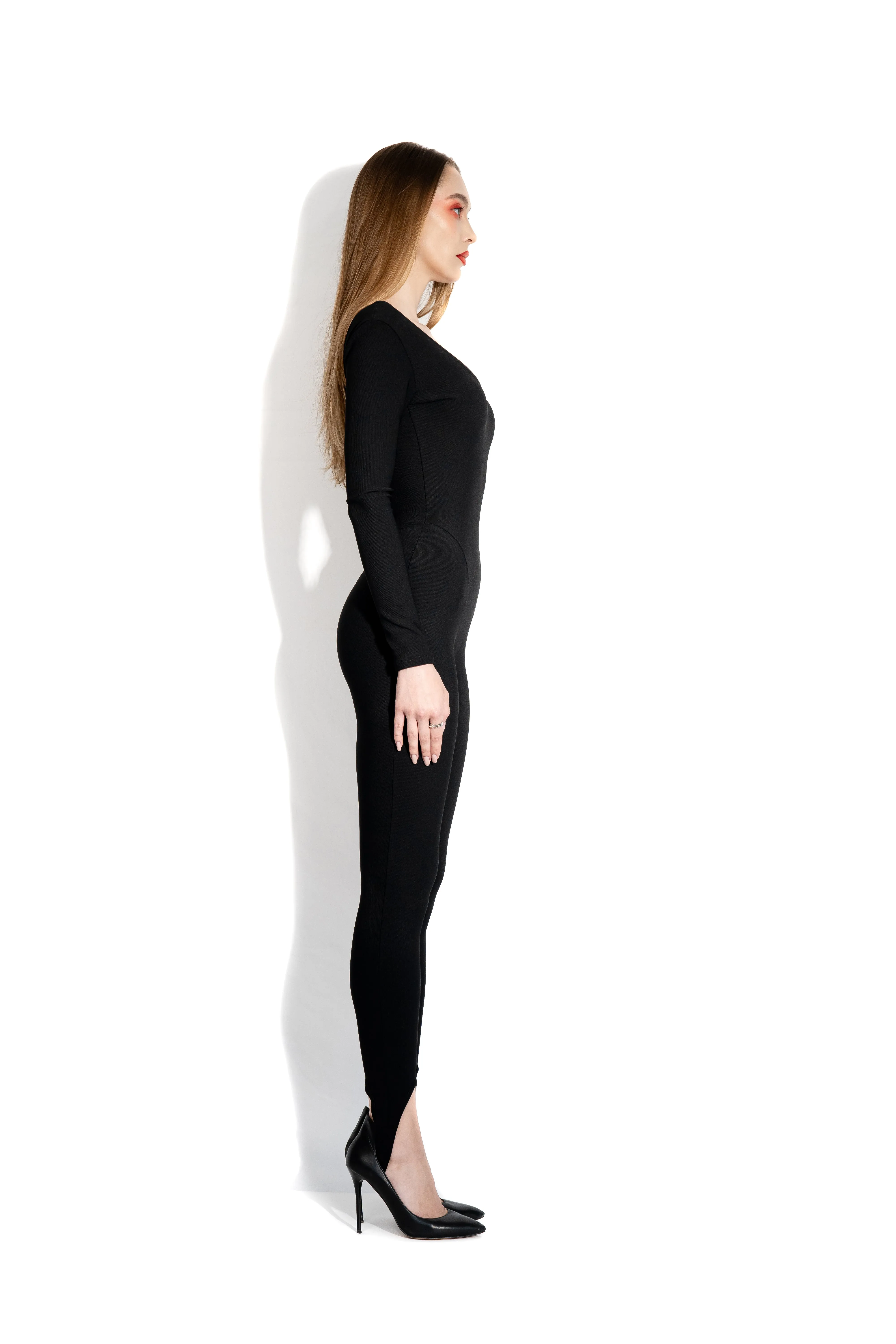 Black long stirrup bodysuit sold by MDNT:45 product image thumbnail 3