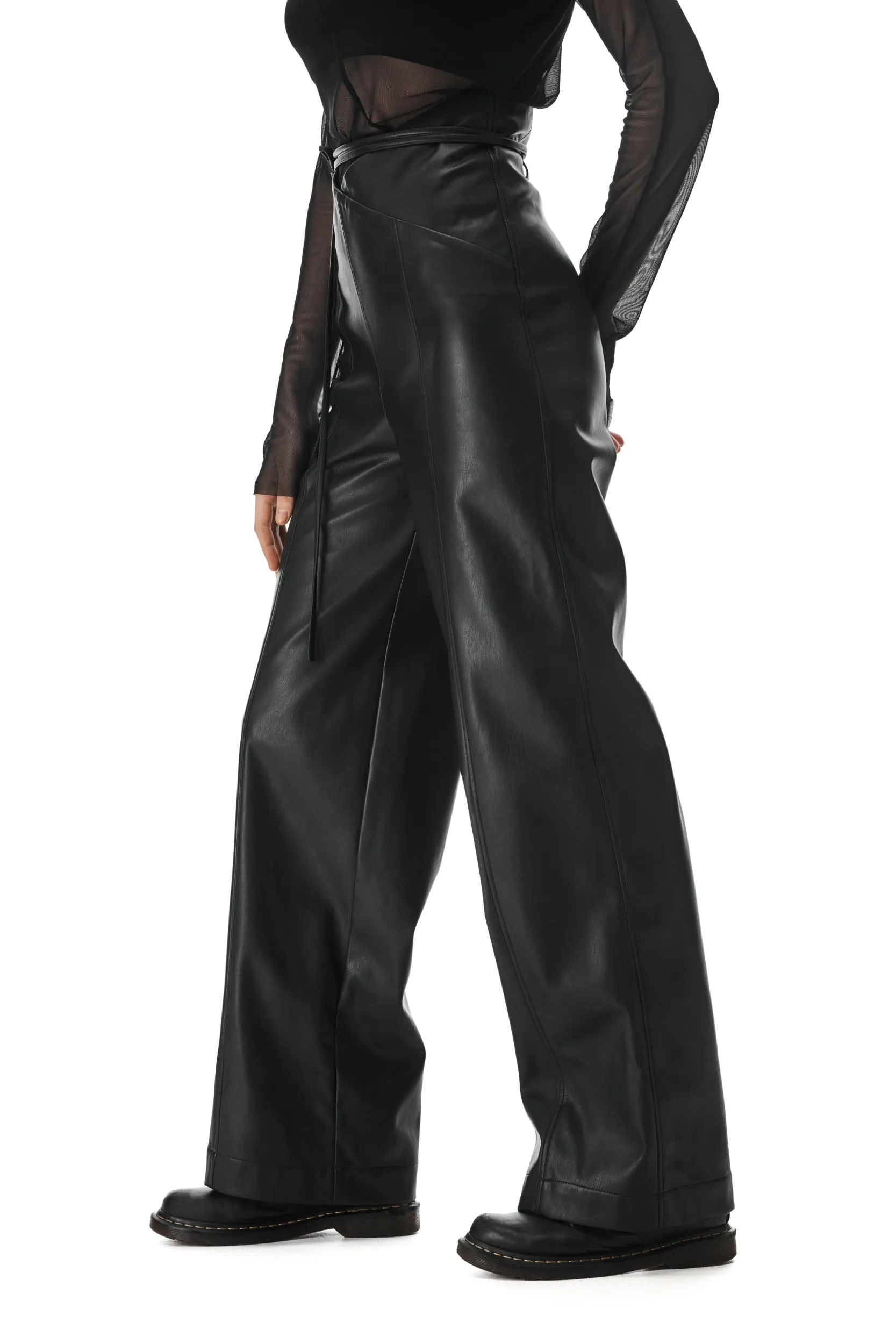 Black Faux Leather V-cut Pants sold by MDNT:45